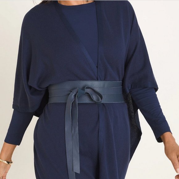 Chico's Accessories - Chico's Blue Leather 3" wide Reversible OBI Wrap Boho BELT OS NEW